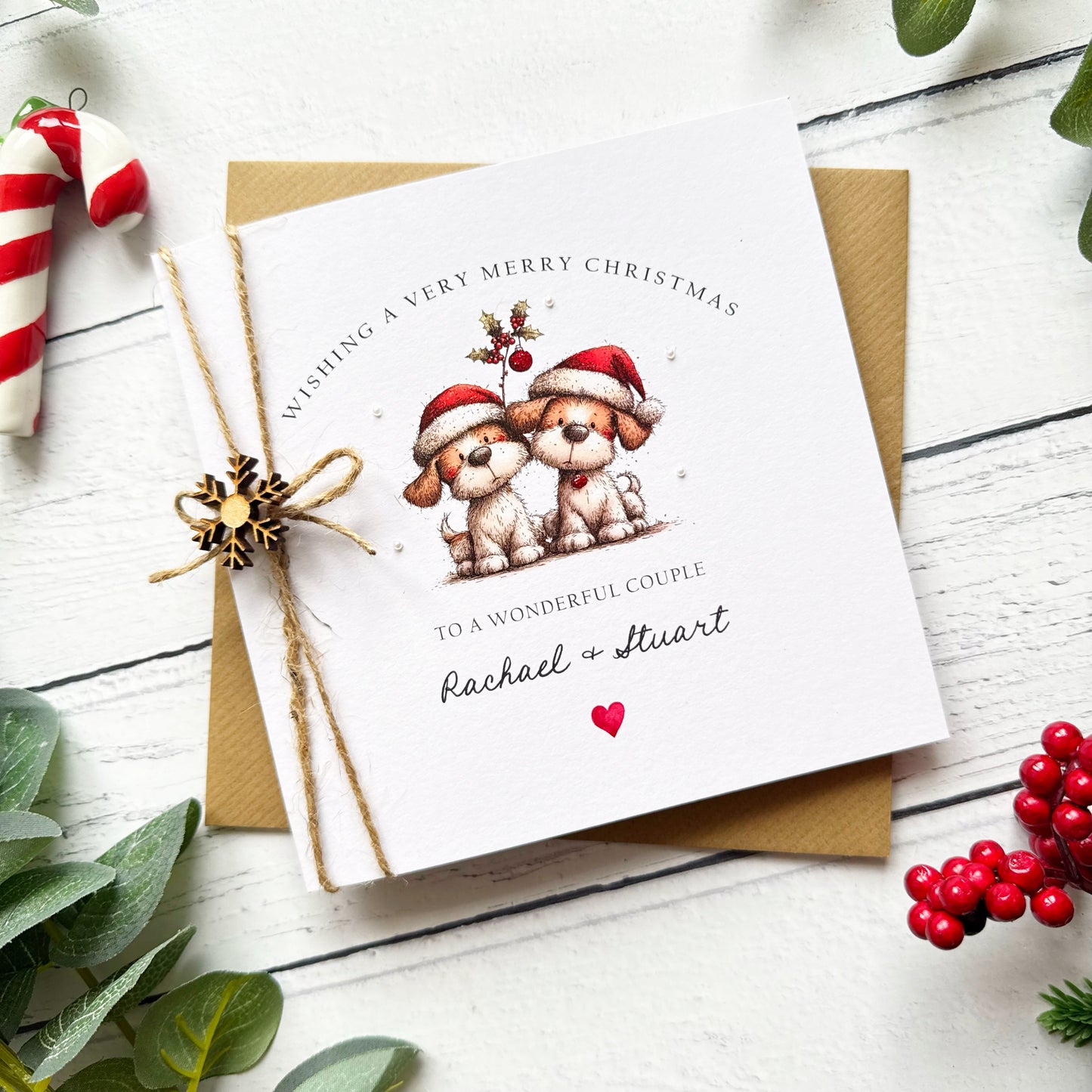 Luxury Personalised Couple Christmas Card - Hand Finished Dogs Design
