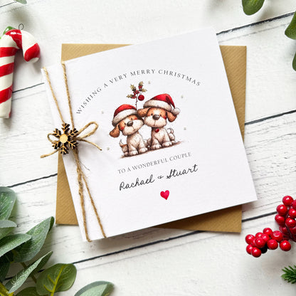Luxury Personalised Couple Christmas Card - Hand Finished Dogs Design