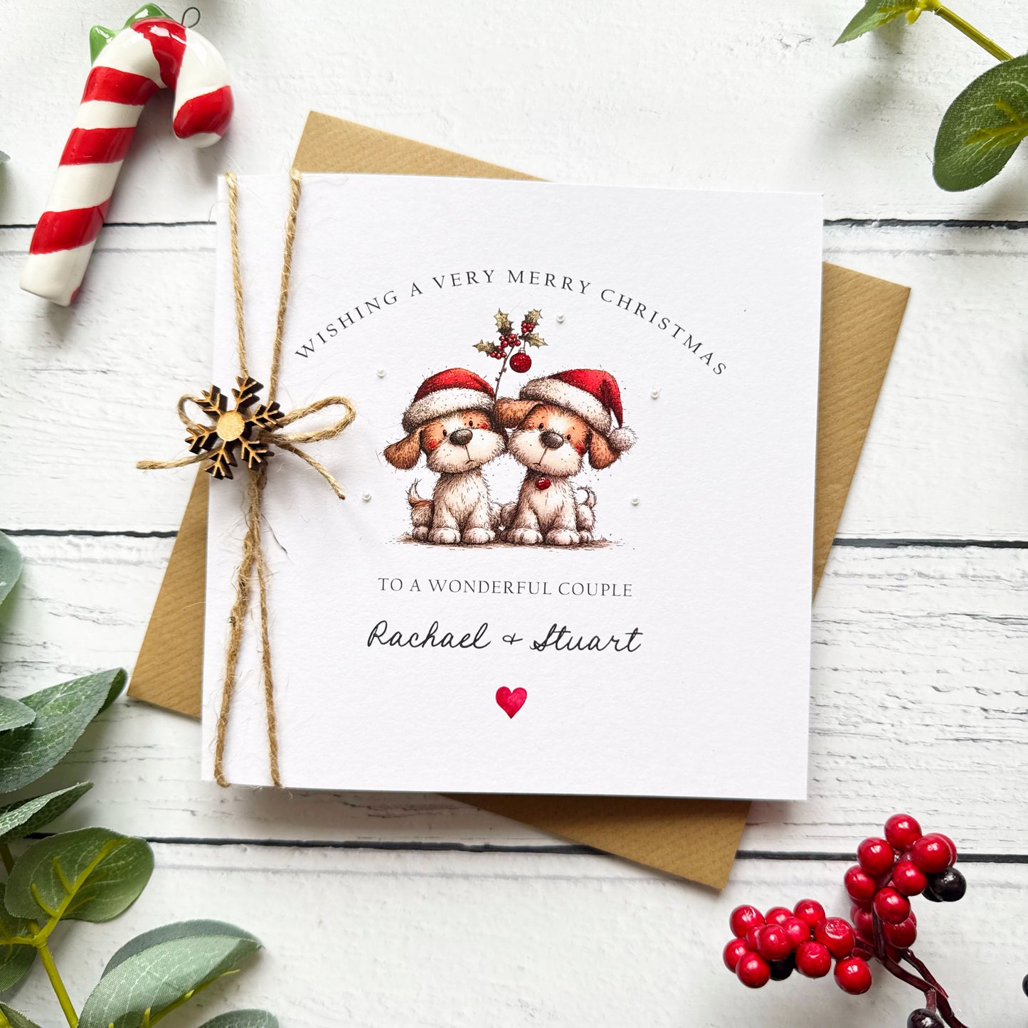 Luxury Personalised Couple Christmas Card - Hand Finished Dogs Design