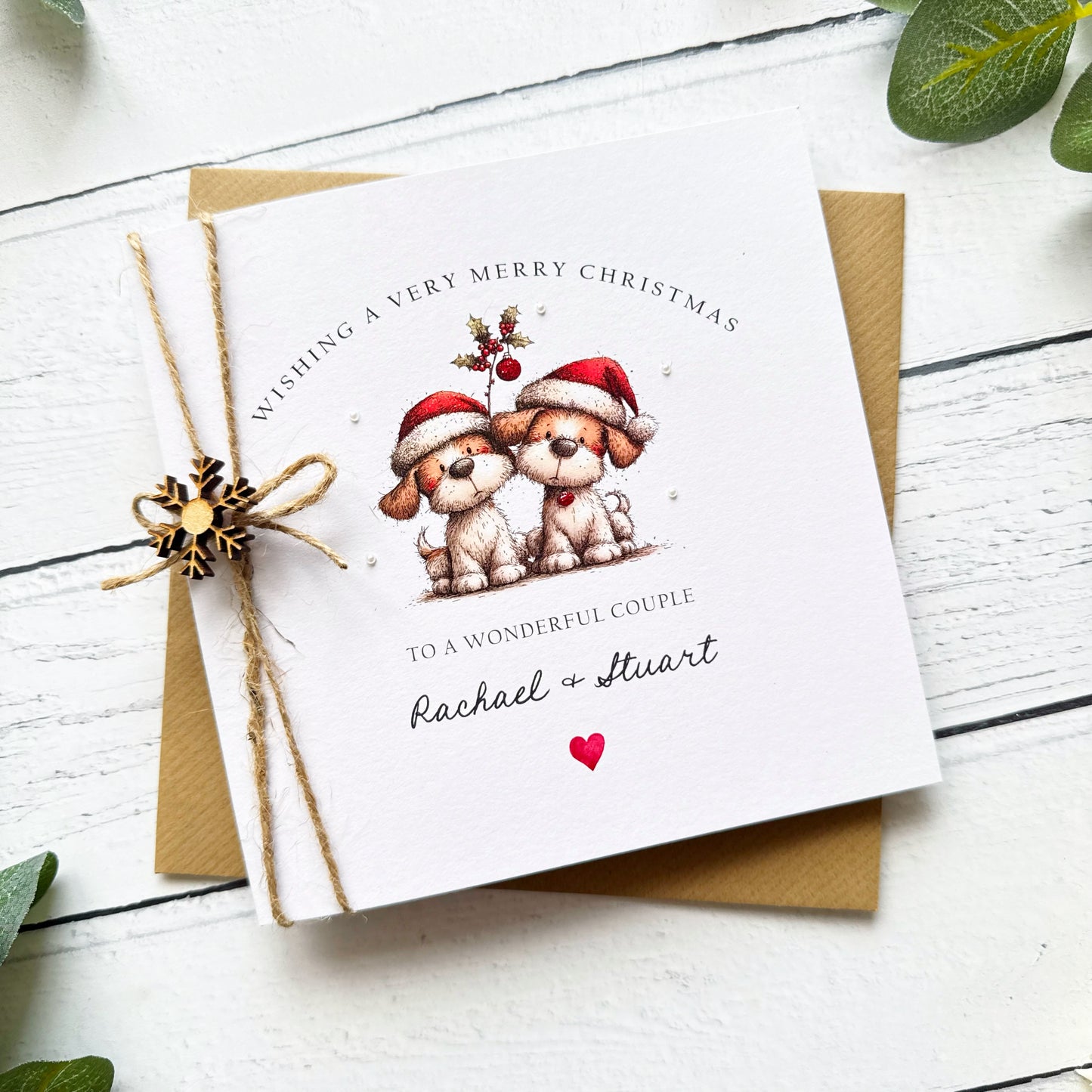 Luxury Personalised Couple Christmas Card - Hand Finished Dogs Design