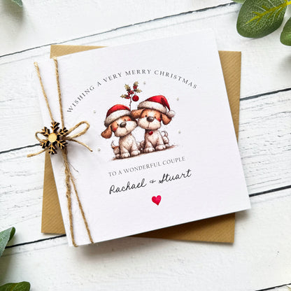 Luxury Personalised Couple Christmas Card - Hand Finished Dogs Design