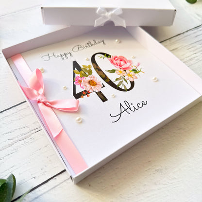 Personalised Floral Number 40th Birthday Card