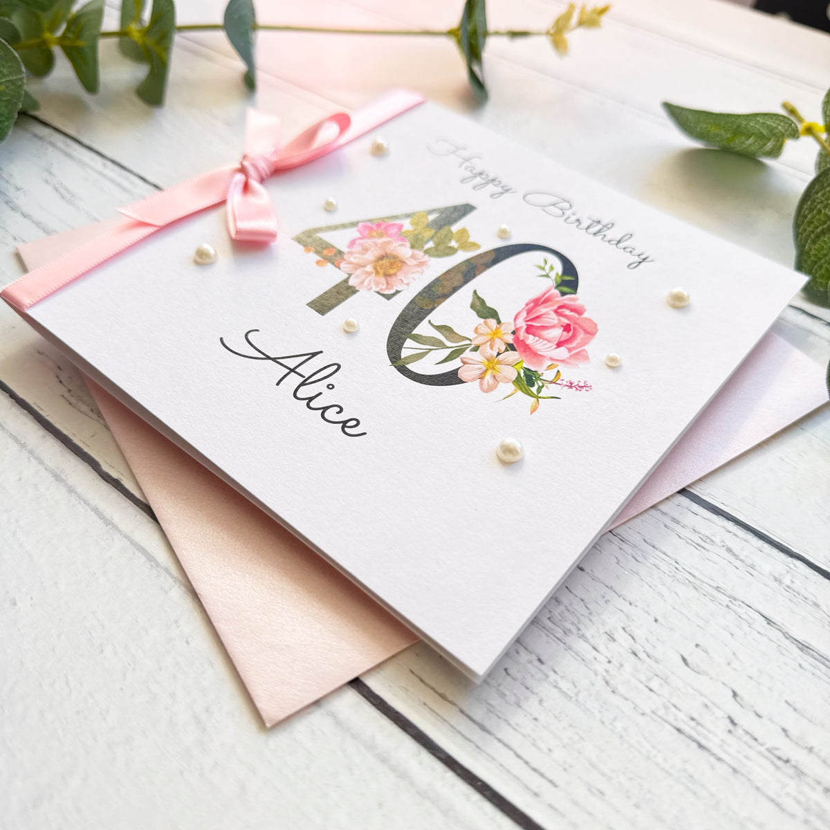 Personalised Floral Number 40th Birthday Card