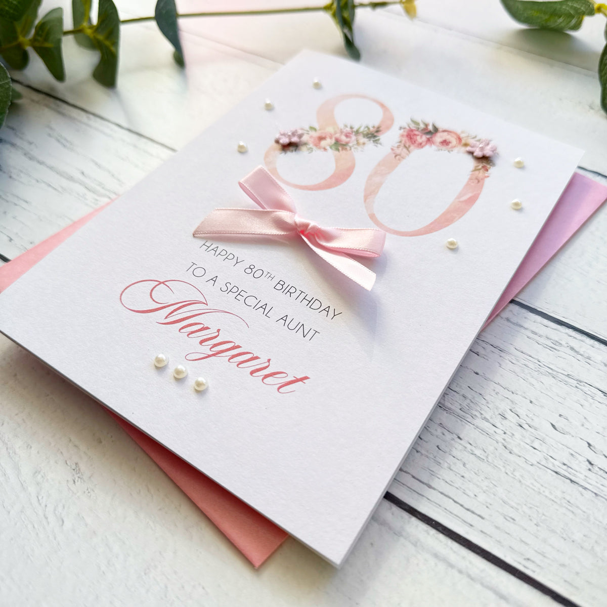 Pretty Pink 80th Birthday Card