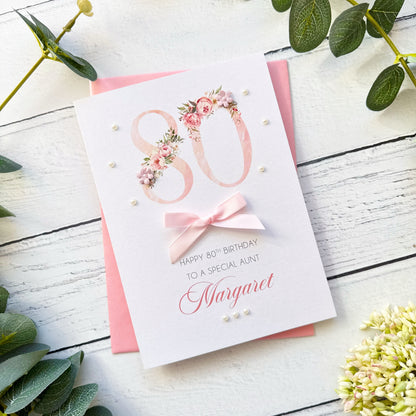 Pretty Pink 80th Birthday Card