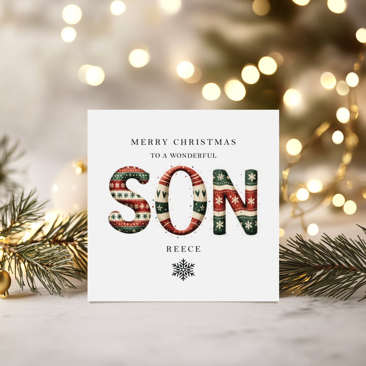 Personalised Son Christmas Card - Knitted Jumper Letter Design