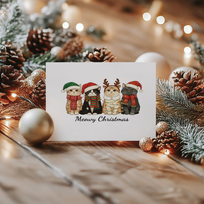 Funny Cats Christmas Cards: Meowy Christmas Pun, Set of 4