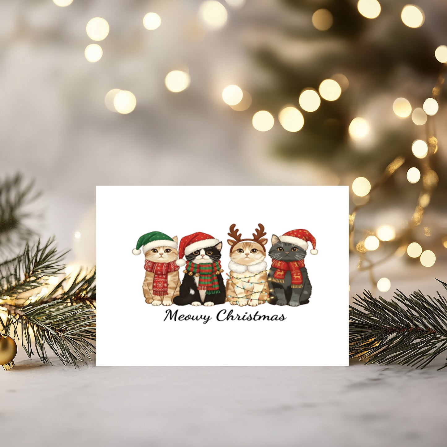 Funny Cats Christmas Cards: Meowy Christmas Pun, Set of 4
