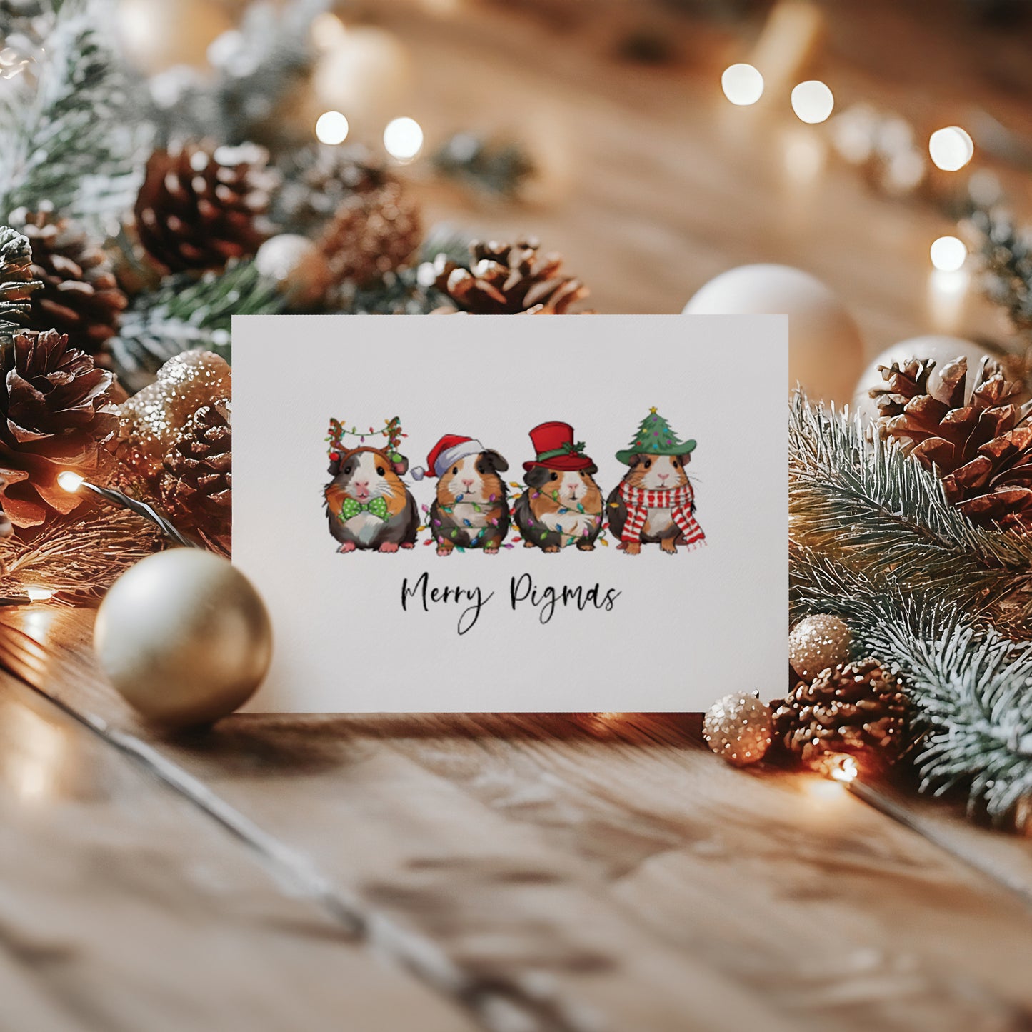 Funny Guinea Pig Christmas Cards: Merry Pigmas Pun, Set of 4