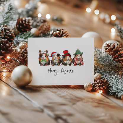 Funny Guinea Pig Christmas Cards: Merry Pigmas Pun, Set of 4