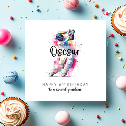 Personalised Cricket Birthday Card for Him - Watercolour Cricketer Design