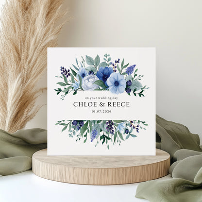 Personalised Wedding Card: Blue Frame Design