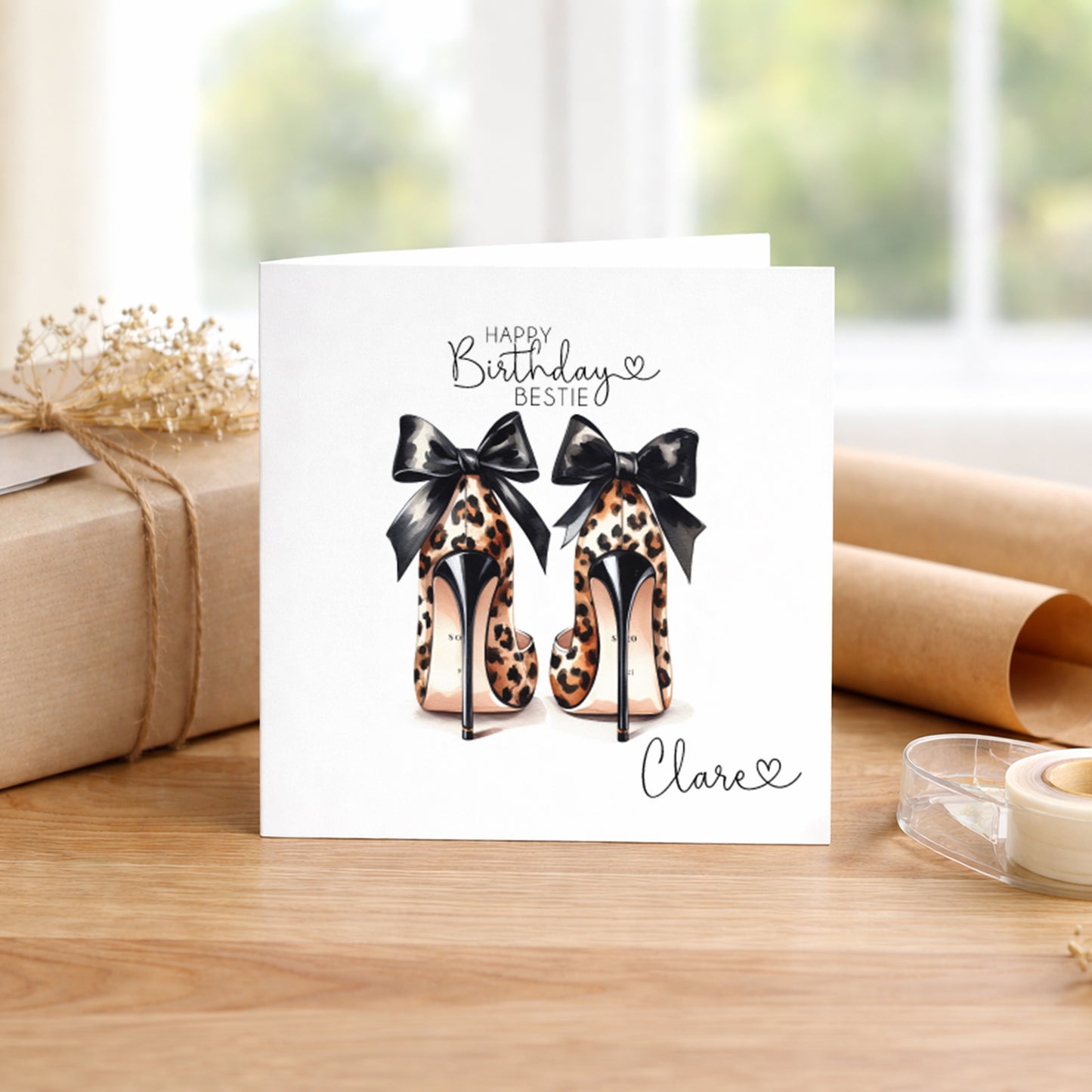 Personalised Birthday Card for Bestie - Leopard Print Heels Design