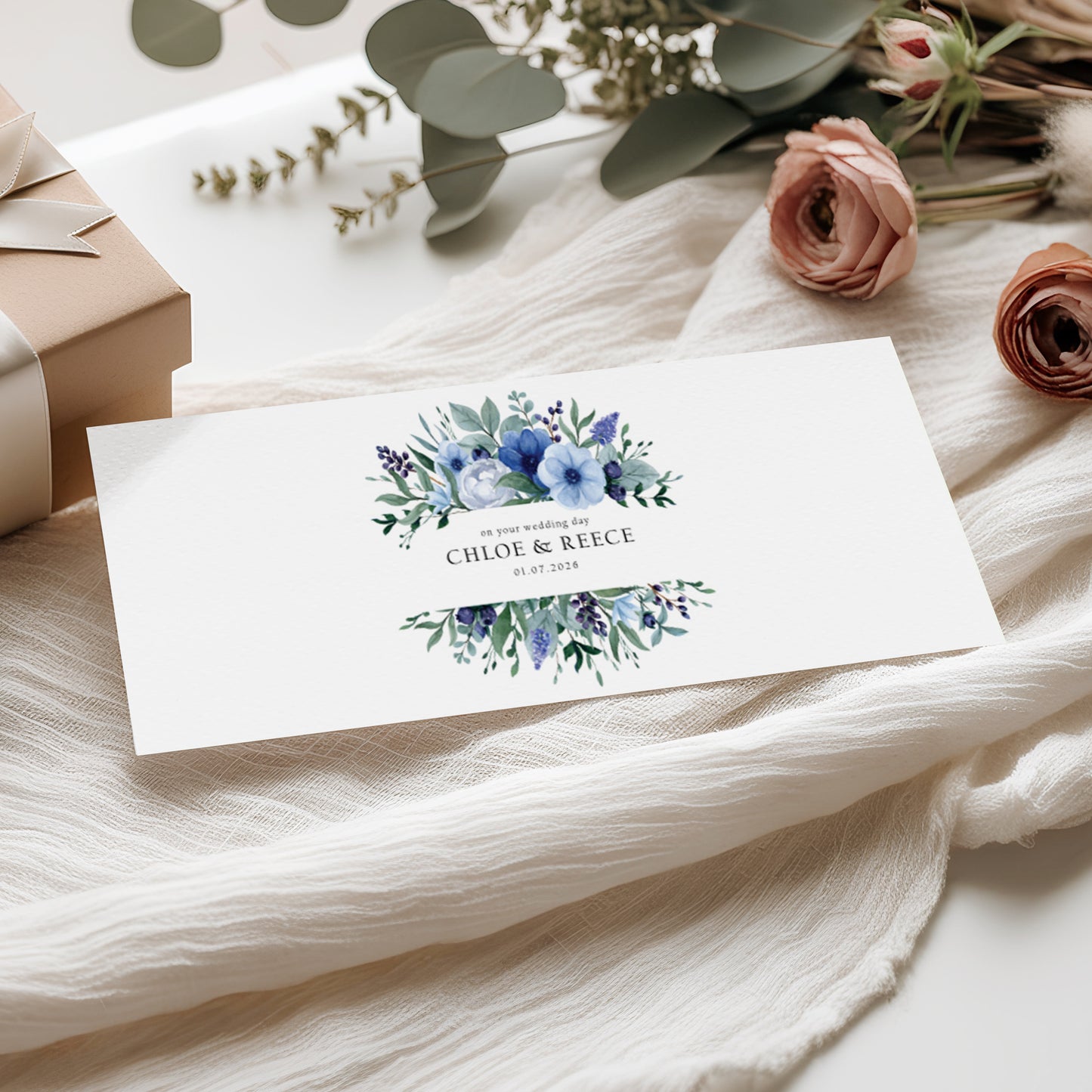 Personalised Dusty Blue Floral Wedding Money Wallet