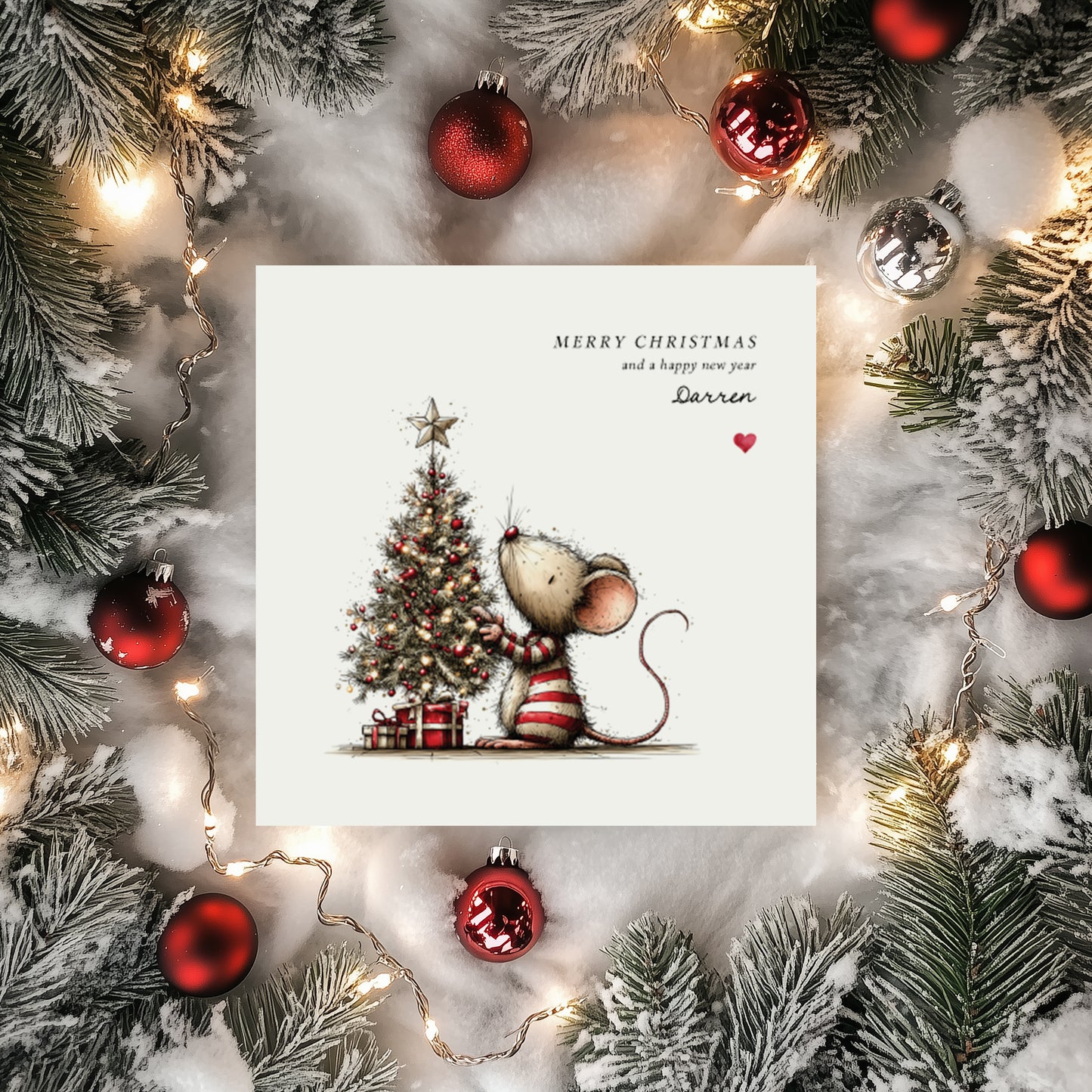 Personalised Mouse Christmas Card | Cute Mouse & Tree Design