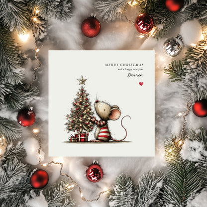 Personalised Mouse Christmas Card | Cute Mouse & Tree Design