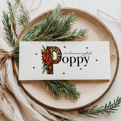 Personalised Christmas Money Wallet | Leopard Print Illustrated Initial | Custom Name