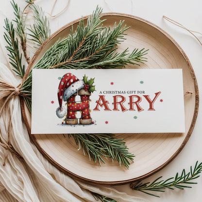 Personalised Christmas Money Wallet | Festive Illustrated Initial | Custom Name | Cash or Voucher Gift
