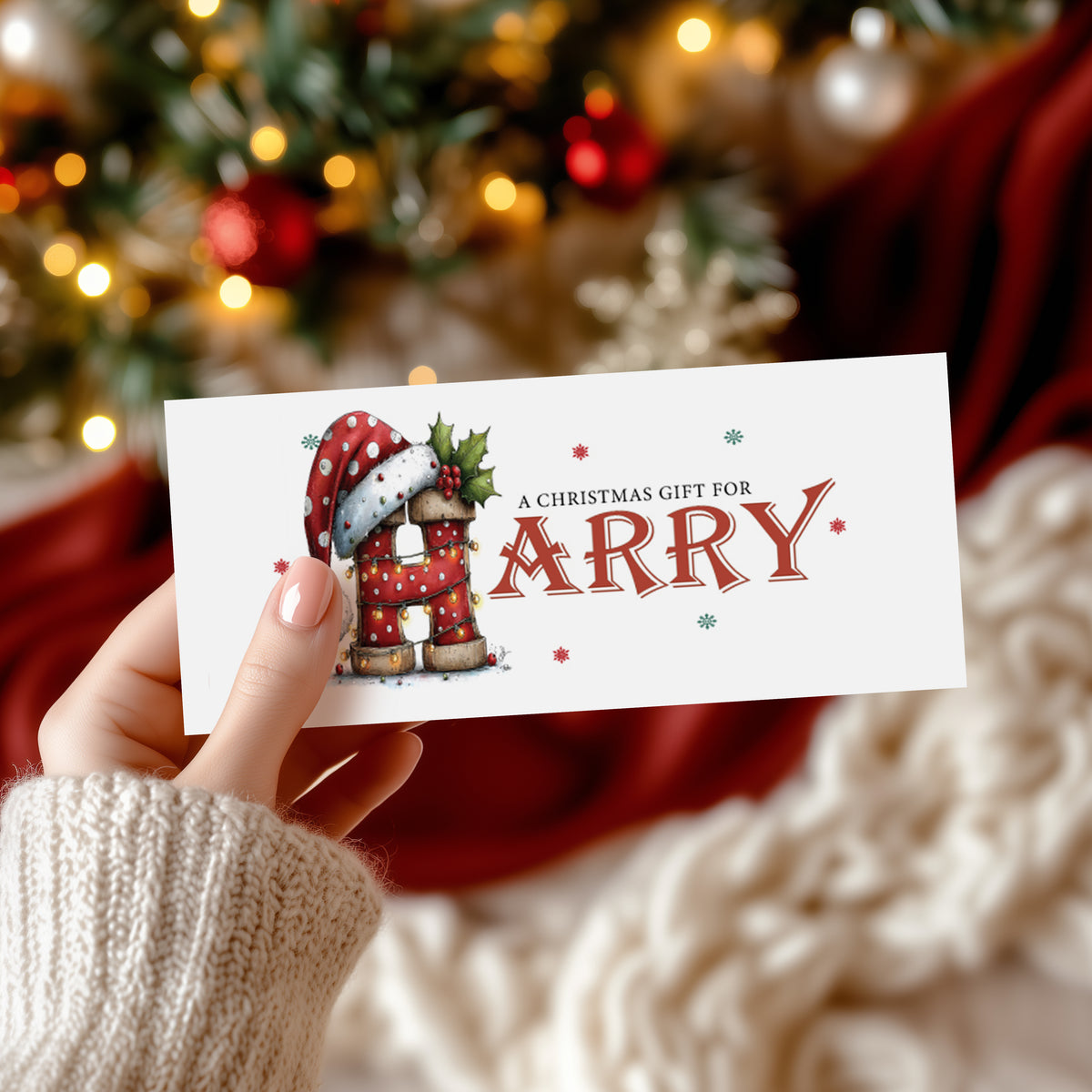Personalised Christmas Money Wallet | Festive Illustrated Initial | Custom Name | Cash or Voucher Gift