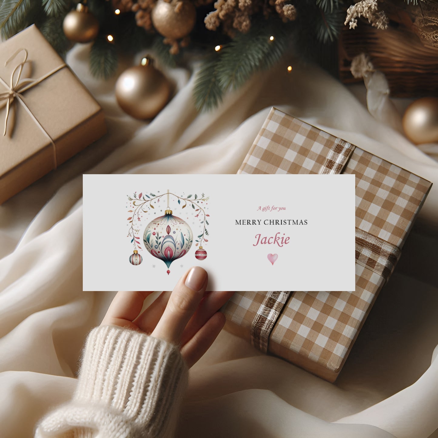 Personalised Christmas Money Wallet - Vintage Bauble Design