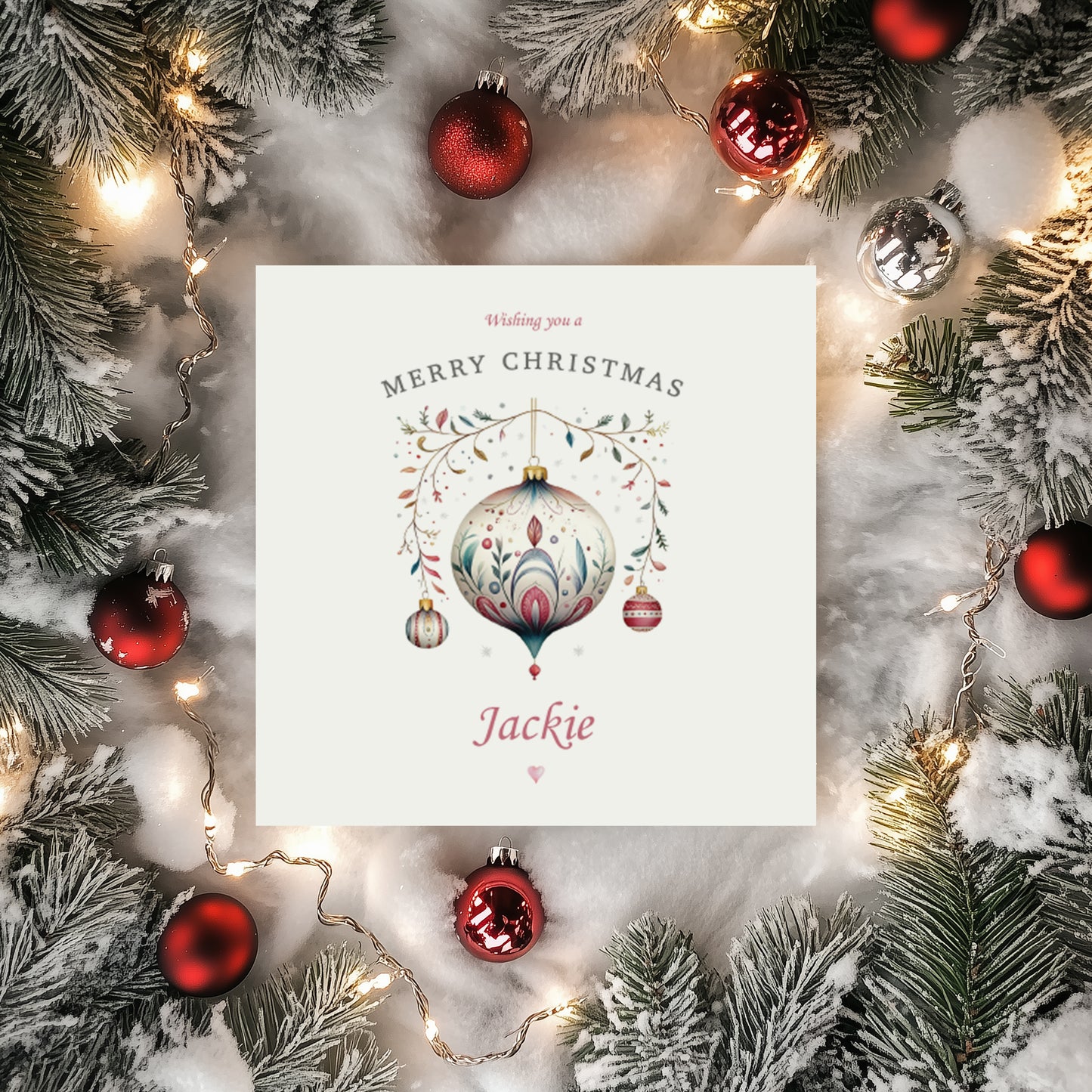 Personalised Christmas Card, Elegant Vintage Bauble Design