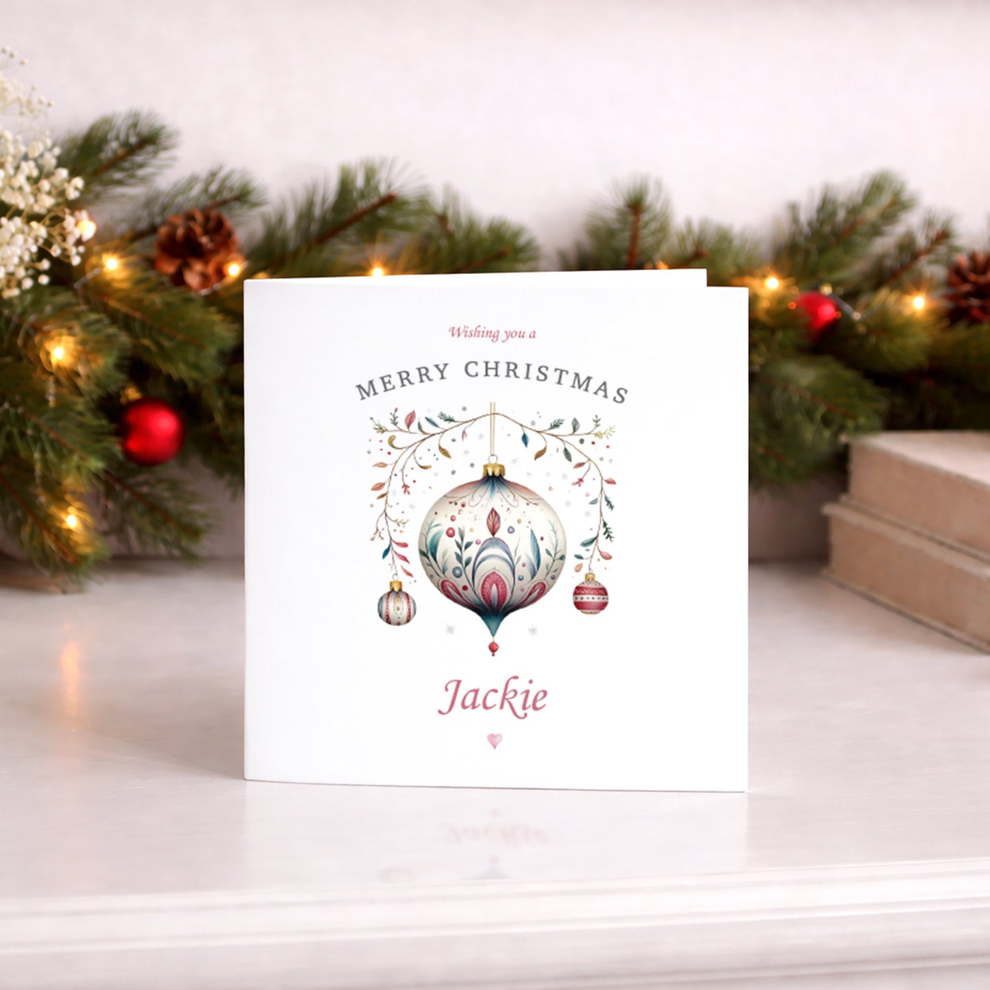Personalised Christmas Card, Elegant Vintage Bauble Design