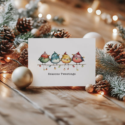 Funny Birds Christmas Cards: Seasons Tweetings Pun, Set of 4