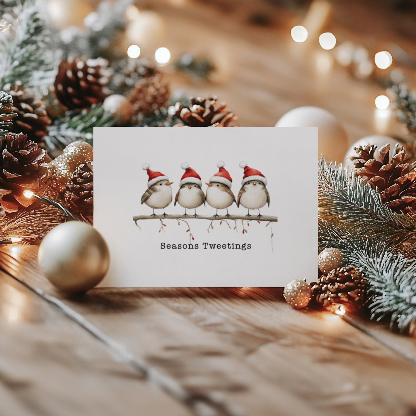 Funny Birds Christmas Cards: Seasons Tweetings Pun, Set of 4