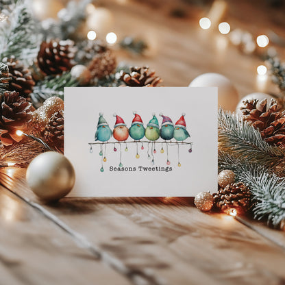 Funny Birds Christmas Cards: Seasons Tweetings Pun, Set of 4