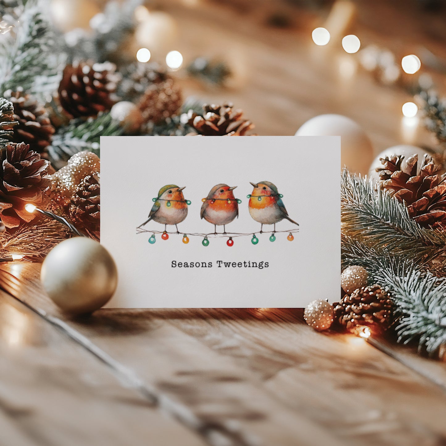 Funny Birds Christmas Cards: Seasons Tweetings Pun, Set of 4
