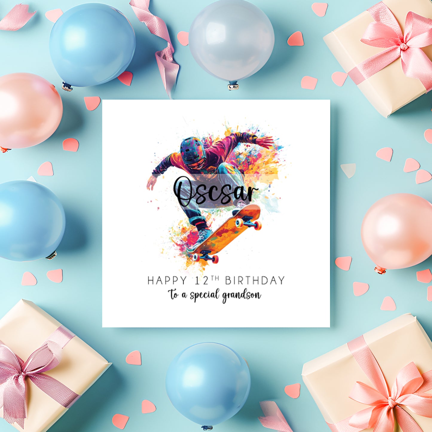 Personalised Skateboarding Birthday Card for Him