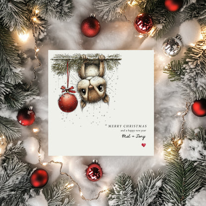 Personalised Christmas Card - Cute Squirrel Bauble Design