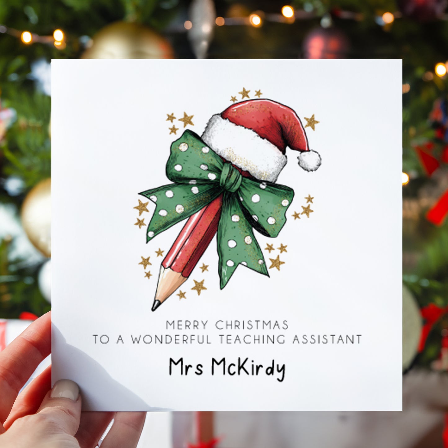 Teacher Christmas Card, Personalised. Teacher or Teaching Assistant