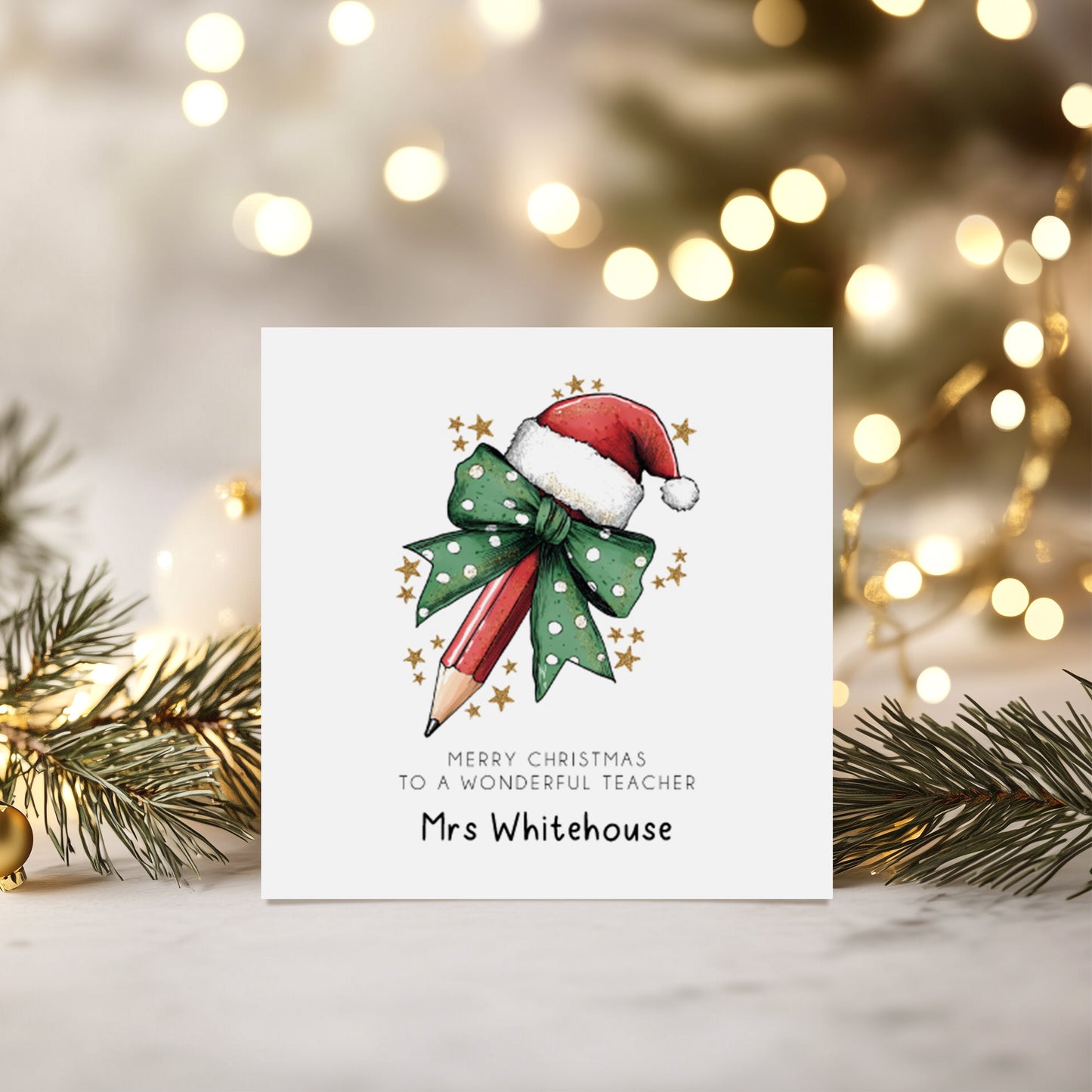 Teacher Christmas Card, Personalised. Teacher or Teaching Assistant