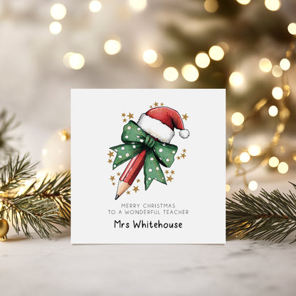 Teacher Christmas Card, Personalised. Teacher or Teaching Assistant
