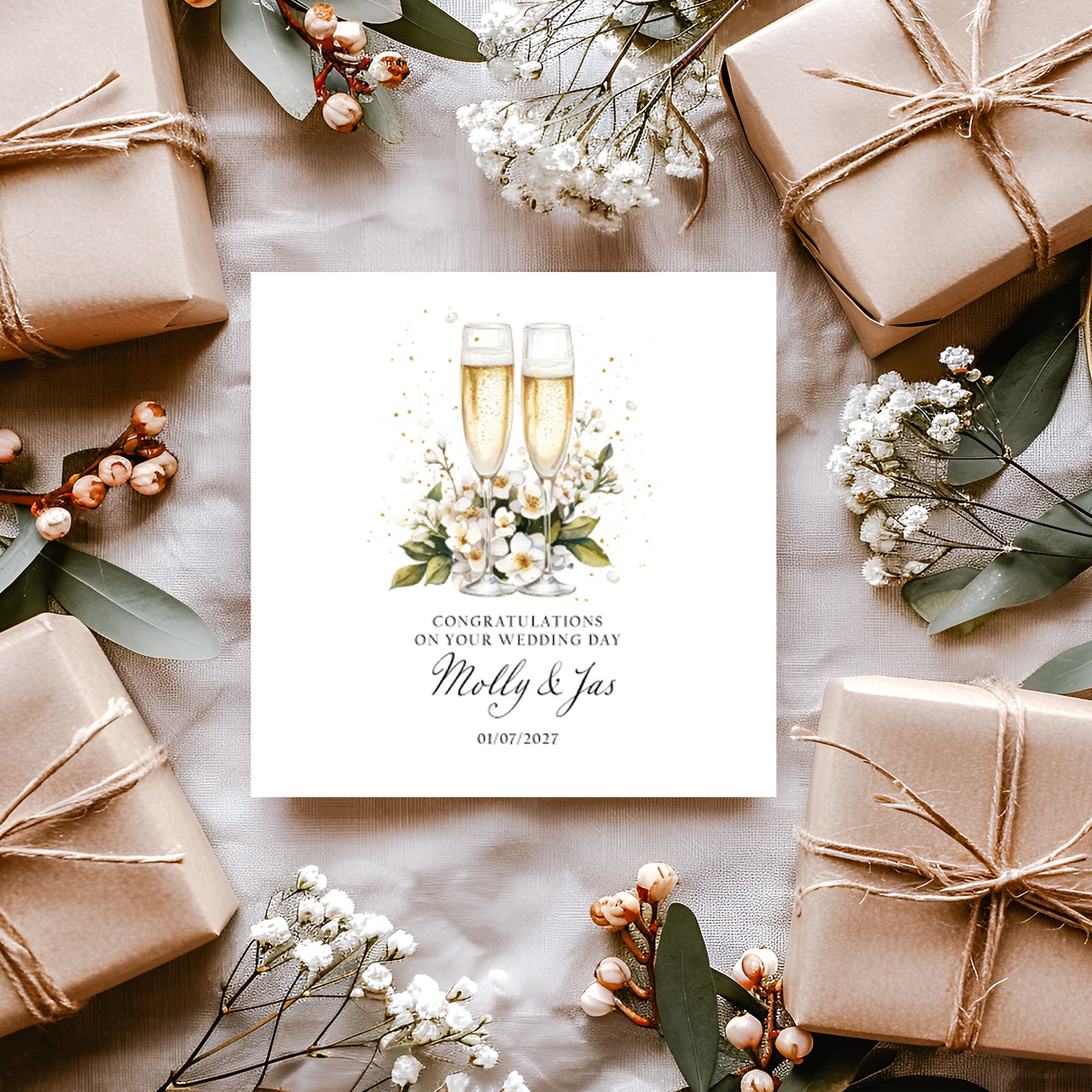 Personalised Wedding Card: Champagne Flute Design
