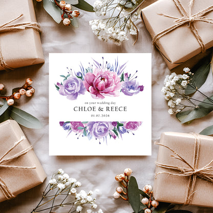 Personalised Wedding Card: Pink & Purple Frame Design