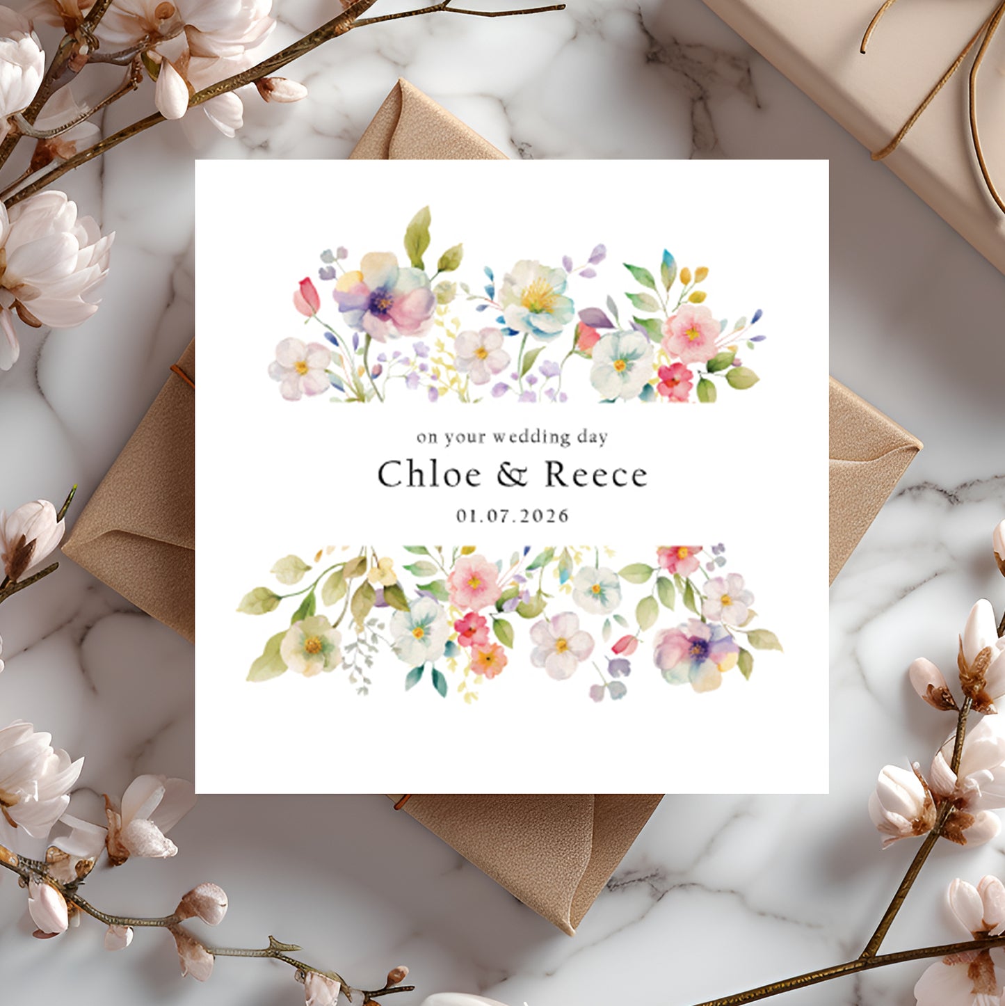 Personalised Wedding Card: Pretty Pansy Frame Design