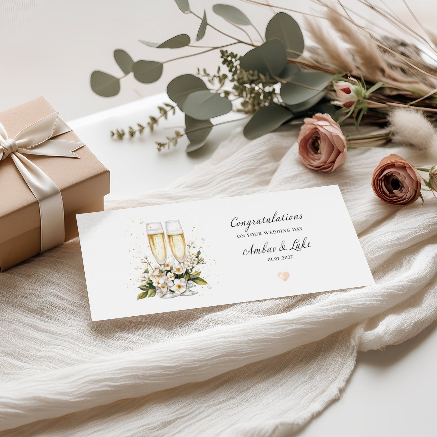 Personalised Wedding Money Wallet - Champagne Flute Design