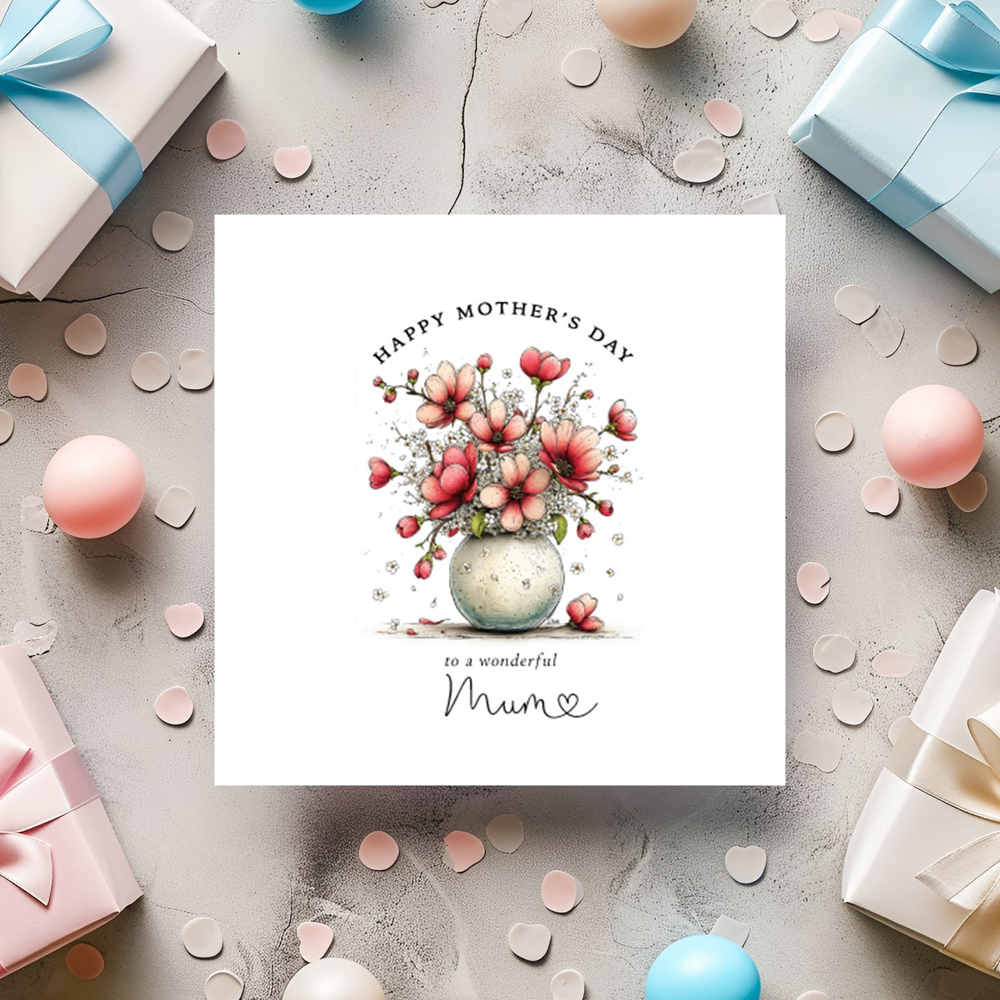 Mother's Day card with flowers in a vase 