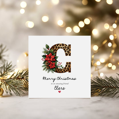 Personalised Leopard Print Initial Christmas Card | Festive Letter Design