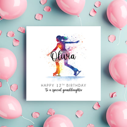 Personalised Girls Skating Birthday Card