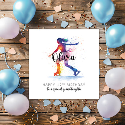Personalised Girls Skating Birthday Card