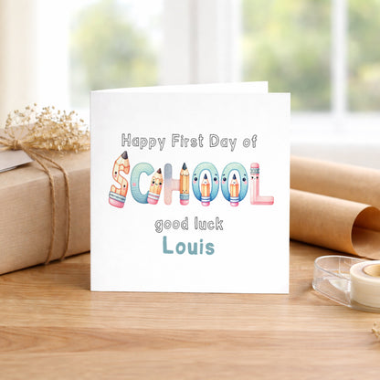Personalised First Day of School Card - Good Luck Starting School, Alphabet Design