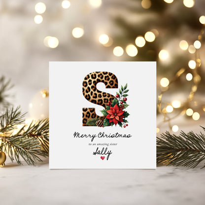Personalised Leopard Print Initial Christmas Card | Festive Letter Design