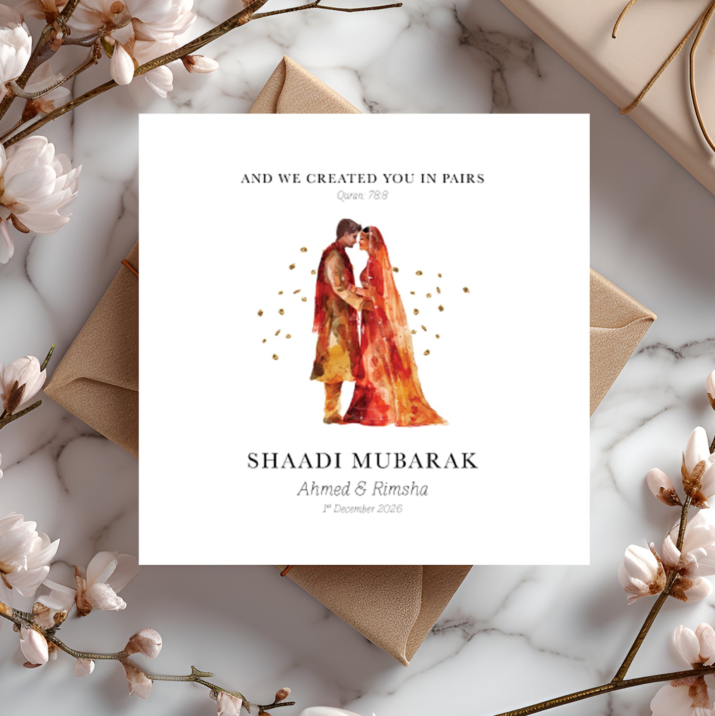 Personalised Islamic Wedding Card | Nikkah Mubarak | Shaadi Mubarak